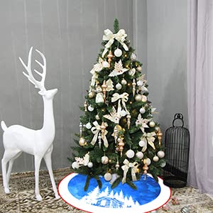 48 Inches Blue Christmas Tree Skirt Rustic Thick Xmas Tree Skirt with Snowflake Winter Happy New Year Decoration for Home Holiday Party