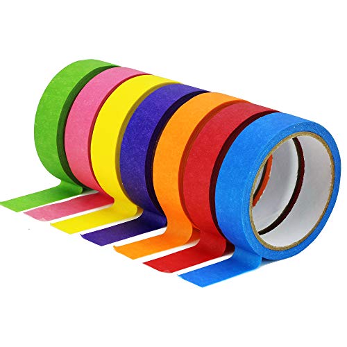 TradeGear Colored Masking Tape 7 Pk ? 1 Inch x 15 Yards (45 Ft) - Rainbow Color Craft Paper Tape ? Perfect for Art, Labeling, Color Code, Classrooms, Painters, Kids, Home, Office, DIY