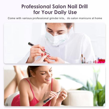 COSLUS Nail Drill Cordless Portable Electric Manicure and Pedicure Set, Professional Nail Files for Acrylic Gel Nails, 6 Nail Drill Bits, Cuticles Hard Skin, Adjustable Speed Rechargeable E File