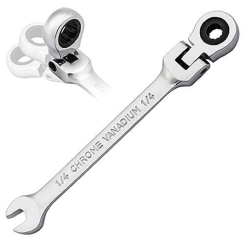 B4B BANG 4 BUCK 1/4 Wrench, Flex-Head Ratcheting Combination Wrench Industrial Grade 72 Teeth 12 Point Ratchet Box Ended and Open End Spanner Tools, SAE