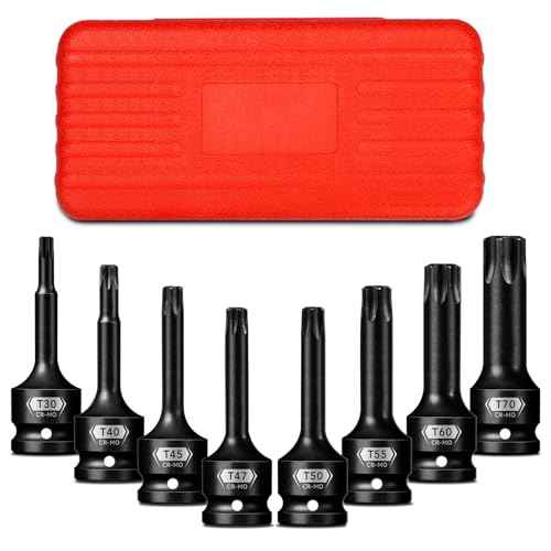 8-Pieces 1/2" Drive Impact Torx Bit Socket Set, T30 T40 T45 T47 T50 T55 T60 T70, Impact Star Bit Socket Set with Storage Case, Professional Master Repair Socket Kit, Cr-Mo Steel