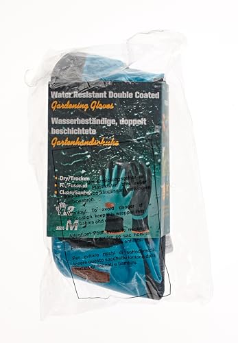 COOLJOB Waterproof Gardening Gloves for Women & Men, 2 Pairs Grip Double Latex Coated Work Gloves with Grip for Motorcycle, Car Washing, Blue & Black, Medium Size (2 Pairs M)