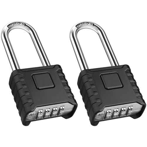 2 Pack 2.3in Long Shackle Combination Padlock [One-Touch Unlocking], Diyife Large Heavy Duty Outdoor Padlock Design of Hidden Password, High Security for Locker, Gym, Garden, Fences, Garage, Black