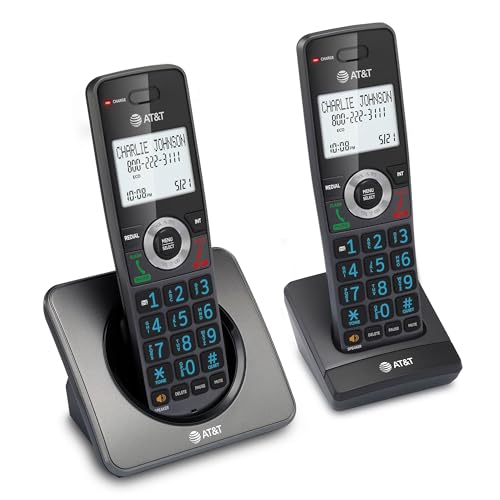 AT&T GL2101-2 DECT 6.0 2-Handset Cordless Home Phone with Call Block, Caller ID, Full-Duplex Handset Speakerphone, 2" White Backlit Display, Lighted Keypad (Graphite & Black)