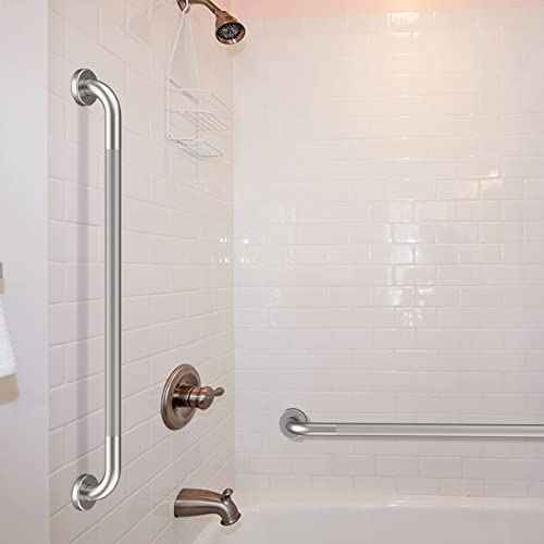 36 Inch Anti Slip Shower Grab Bar, Munzong 2 Pack Brushed Nickel Bathroom Grab Bar, Knurled Bathroom Balance Bar,Safety Hand Rail Support Handicap Elderly Injury Senior Assist Bath Handle