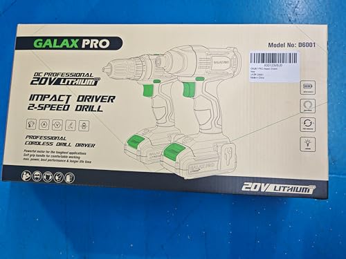GALAX PRO D6001 20V 2-speeds Drill Driver and Impact Driver Combo Kit, Cordless Drill Driver/Impact Driver, 1pcs 1.3Ah Lithium-Ion Batterie, Charger Kit, 11pcs Accessories and Tool Bag