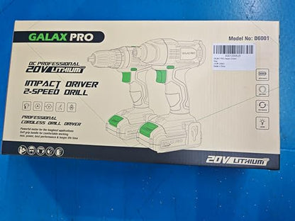 GALAX PRO D6001 20V 2-speeds Drill Driver and Impact Driver Combo Kit, Cordless Drill Driver/Impact Driver, 1pcs 1.3Ah Lithium-Ion Batterie, Charger Kit, 11pcs Accessories and Tool Bag