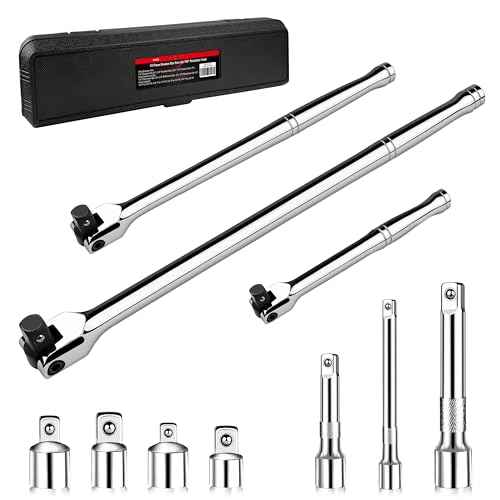 WETT 10-Piece Breaker Bar Set with 180¡Æ Rotatable Head, 1/4'', 3/8'' and 1/2'' Drive, Heavy Duty Breaker Bars with Extension Bars and Adapters, 6'', 10'' & 15'' Length, CR-V Steel