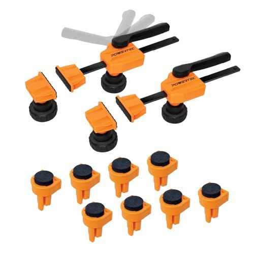POWERTEC 72240 Bench Dog Clamps w/Bench Dogs for 3/4" Dog Holes | 2PCs Quick Clamp and Release Wood Clamps with 176lbs Clamping Force, 8PCs Durable Bench Dogs with Grommet Bench Brake Inserts