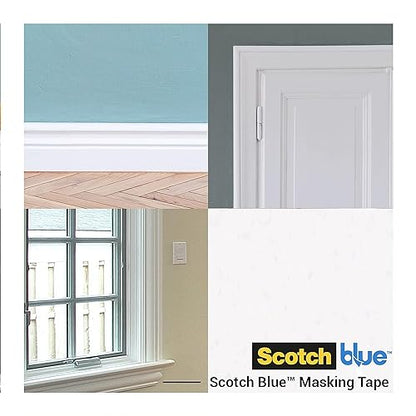 ScotchBlue Multi-Surface Premium Masking Tape, 36 mm x 41 m, 4 Rolls/Case - Scotch Adhesive Blue Painters Tape, For Painting and Decorating, Indoor & Outdoor, Sticks Well, 70% PEFC