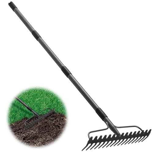 Garden Rake:63 Inch Metal Garden Leaf Rake with 17 Tines, Heavy Duty Bow Rakes for Lawn Yard Leaves Debris Mulch Gravel Thatch Clean,Lawn Care Gardening Landscaping