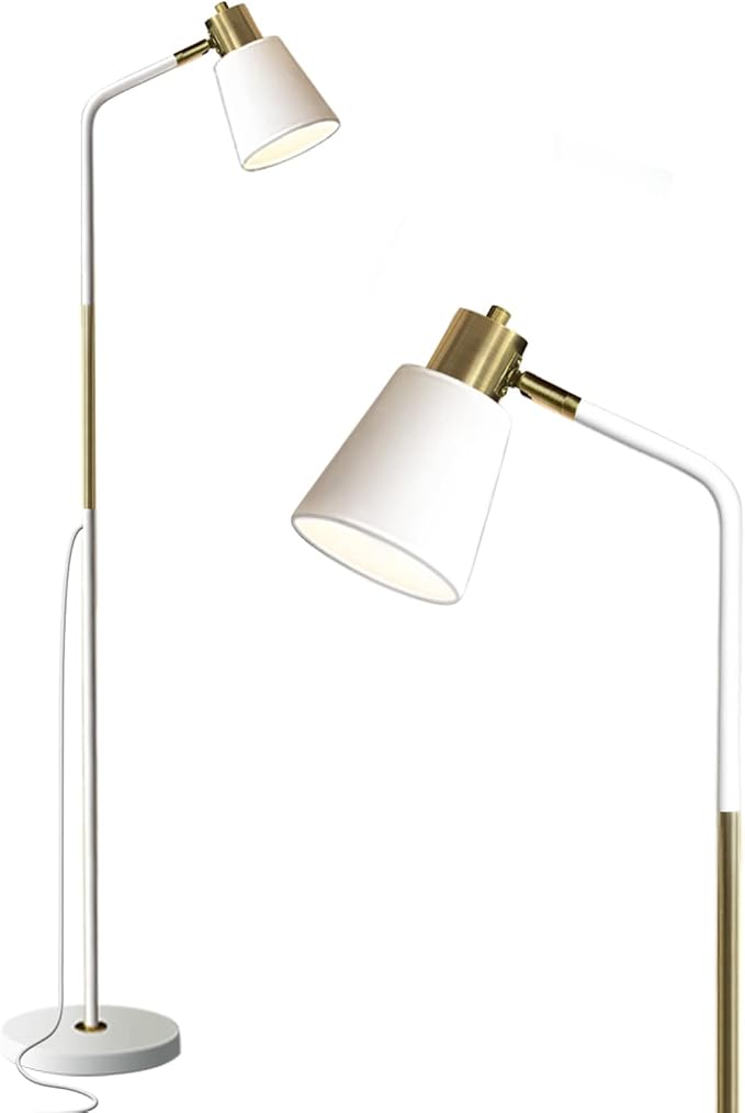 Floor Lamp, Industrial Floor Lamps for Living Rooms Rustic Farmhouse Reading Standing Floor Lamp Adjustable Metal Heads Indoor Task Lighting for Living Room Bedroom Office Home Décor (White)