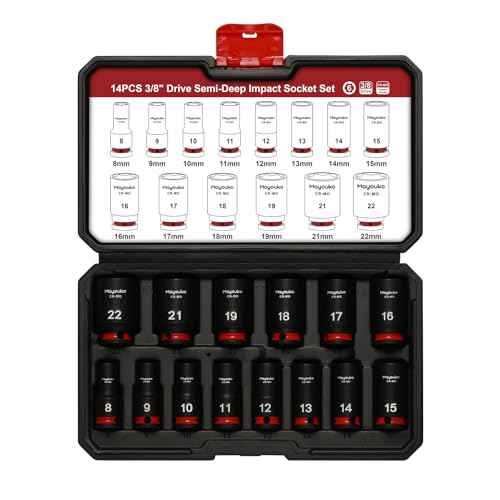 Mayouko 14PCS 3/8" Drive Semi-Deep Impact Socket Set, 8-22MM, Metric, CR-MO, Impact Grade Middle Length Socket Set, 6 Point