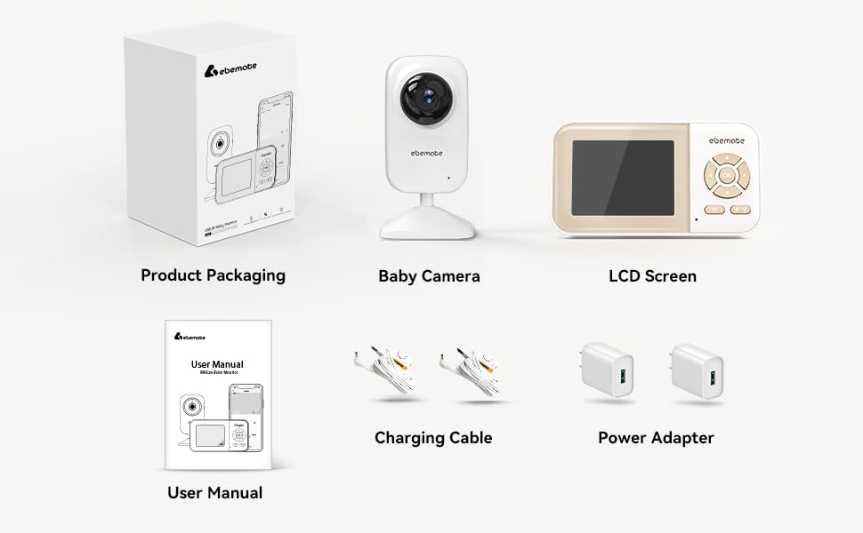 ebemate Video Baby Monitor Camera with 2.8" LCD Screen Video & Audio No Glow Night Vision,2-Way Talk Audio Cam Baby Monitoring 1200FT Range EBE28