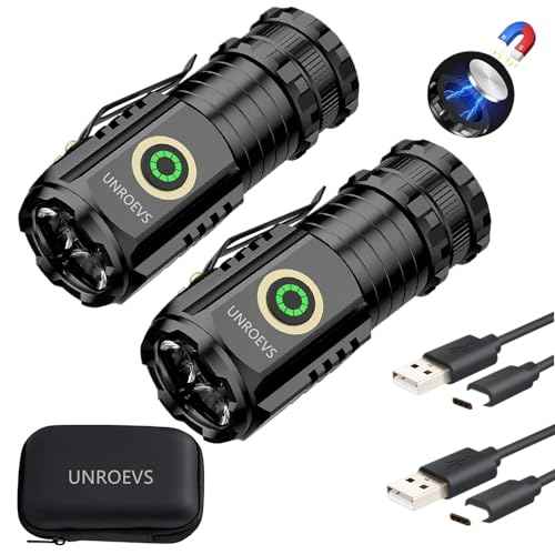 Mini Flashlight 2550 Lumens Rechargeable USB C Charging, Small Flashlights High Lumens 5 Modes, Pocket Flashlight with Clip, Magnetic Flashlight for EDC,Camping, Hiking,Emergency(2 Pack)