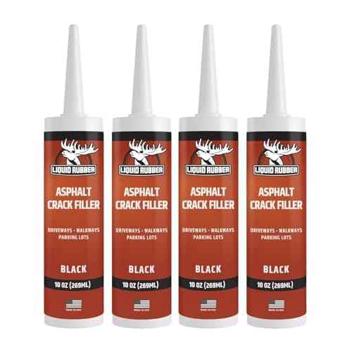 Liquid Rubber Asphalt Crack Filler - Professional-Grade Self-Leveling Waterproof Sealant for Driveway, Parking Lot & Walkway Cracks - Black 10oz - Helps Stop Water Intrusion & UV Damage - 4 Pack
