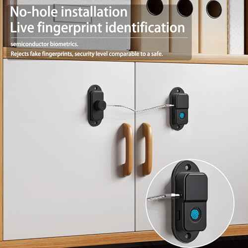 Fingerprint Fridge Lock, Refrigerator Lock with Fingerprint, for Fridge, Cabinet Locks, Drawers, Dishwasher, Toilet and Cabinet Locks Baby Proofing, 3M Adhesive No Drilling (Black)