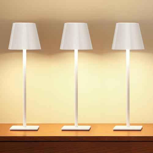 UME 3 Pack Cordless Table Lamp, Battery Operated Lamp - Portable Waterproof Rechargeable Table Lamp w/ 3 Color Temps & Stepless Dimming for Dinner, Desk, Cafe, Outdoor (White)