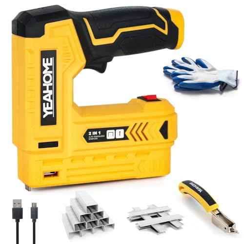 YEAHOME Electric Staple Gun, 2 in 1 Light Duty Cordless Staple Gun for Upholstery with 2000 Staples & Nails, 3.7V Brad Nailer Kit with USB Charger & Staple Remover for Wood, Carpentry, Crafts, DIY