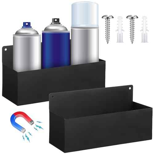 Gisafai 2 Pcs Magnetic Aerosol Spray Can Holder Heavy Duty Magnet Toolbox Bottle Holder Easy Install Spray Can Organizer Wall Mounted Bottle Rack for Garage(8.27 x 3.15 x 4.33 Inch,Black)