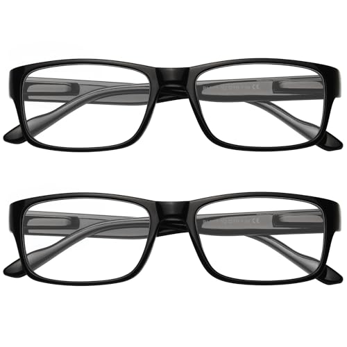 Gaoye 2-Pack of Reading Glasses - Blue-Light Filter, UV Protection - Readers with Rectangle Frames