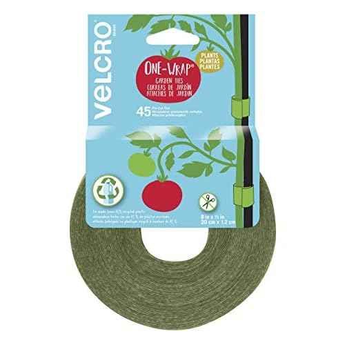 VELCRO Brand VEL-30088-AMS Garden Pre-Cut 45pcs ONE-WRAP Plant Ties Suitable for Tomatoes Flowers or Vegetables in Raised Beds, 8 in X 1/2 in, Green-Recycled Plastic