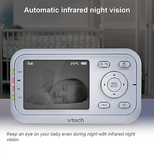 VTech VM3250 Video Baby Monitor with Camera,300m Long Range, Baby Monitor with 2.8" LCD Screen,Up to 19-hr Video Streaming,Night Vision,Secured Transmission,Temperature Sensor,Soothing Sounds,2X Zoom