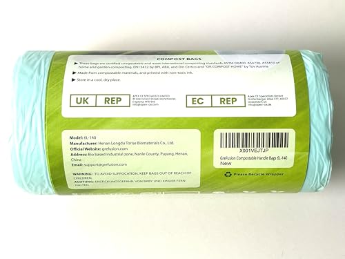 GreFusion 6L Tie Handle food waste Bags 140 count Extra Thick compostable caddy liners 6 litre with Handles