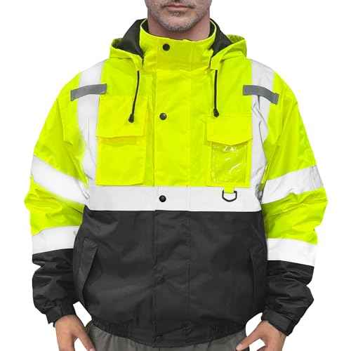 FATONE Hi Vis Jackets for Men Reflective Safety Bomber Jacket Cold Weather, Construction Winter Coat for Work