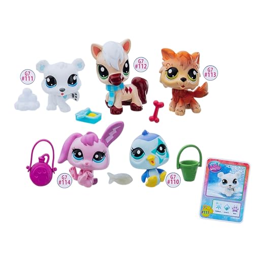 Littlest Pet Shop Series 2 Collectors 5 Pack Winter Besties | The Pack Contains 5 LPS Mini Pet Toys 7 Accessories 1 Collector Card And 1 Virtual Code | Collectable Toys For Girls And Boys