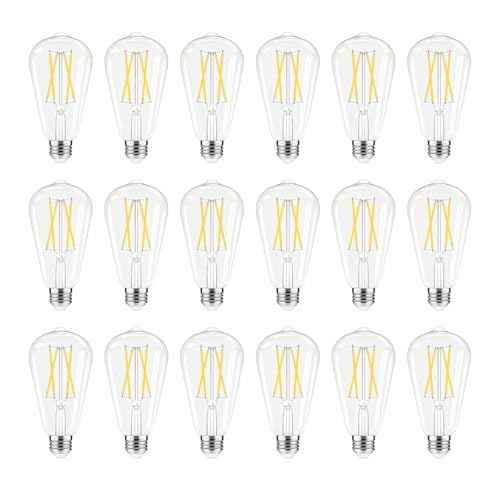 Dimmable LED Edison Bulbs, 4000K Daylight White, 6W Equivalent to 60 watt E26 LED Bulb, ST58 Vintage Light Bulbs, 600LM, 90+ CRI, E26 Base, Clear Glass, 18 Pack