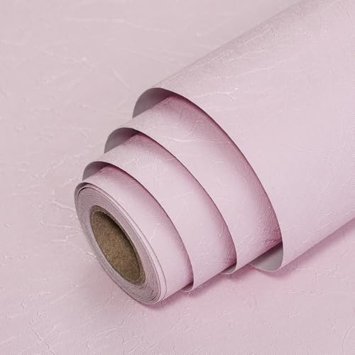 Yun-aeon Pink Silk Peel and Stick Wallpaper 17.3"x120" Embossed Textured Contact Paper Removable Waterproof Self Adhesive Vinyl Wallpaper for Bedroom Kitchen Cabinet Furniture