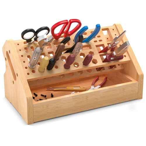 Bamboo Screwdriver Organizer Rack, Desktop Hand Tools Storage Holder with Drawer