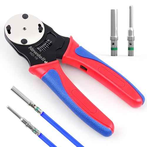 Newdeli Deutsch Crimp Tool Size 16 Deutsch Connector Tool 4 Way Indent 8 Impression Type Closed Barrel Crimper 14 16 18 AWG Solid Barrel Contact & Circular Connector Contacts Pin Crimping Tool