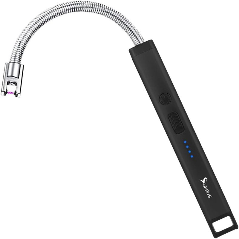 Rechargeable Electric Arc Candle Lighter - Triple Safety Design, Stainless Steel Shell | Black