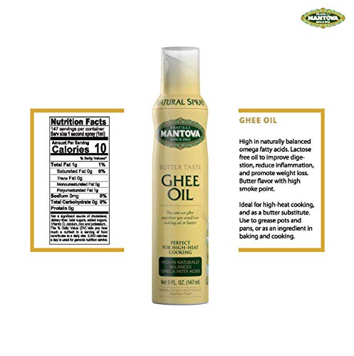 Mantova Ghee Oil, 100% Pure Cooking Oil Spray, Omega-3, perfect for healthy Keto snacks, baking, grilling, or cooking, our oil dispenser bottle lets you spray, drip, or stream with no waste, 5 oz