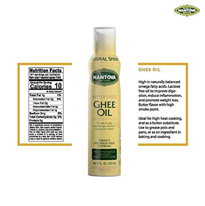 Mantova Ghee Oil, 100% Pure Cooking Oil Spray, Omega-3, perfect for healthy Keto snacks, baking, grilling, or cooking, our oil dispenser bottle lets you spray, drip, or stream with no waste, 5 oz