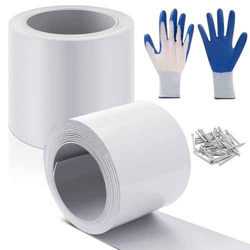 Tandefio 2 Rolls Aluminum Flashing Roll 4 Inch X 25 ft, 0.5 mm Thickness Roof Flashing Metal Flashing Aluminum Sheet Metal Roll with Cut Proof Gloves and Stainless Steel Nail for Roofing Stain