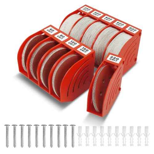 6 Inch Sanding Disc Storage Box, Sandpaper Organizer with 10 Bins ? Space-Saving Storage Rack, Offset Snap-On Connection, Grit Classification, Efficient Organization, Red