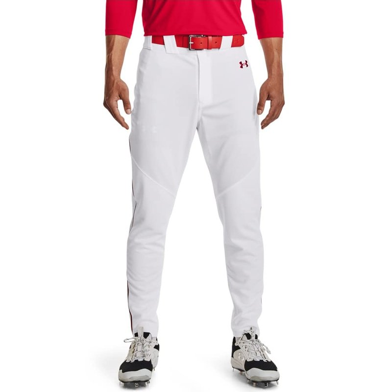 Under Armour Men's Utility Baseball Straight Leg Pant Pipe 22, (103) White/Red/Red, X-Large