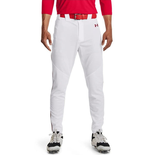 Under Armour Men's Utility Baseball Straight Leg Pant Pipe 22, (103) White/Red/Red, X-Large