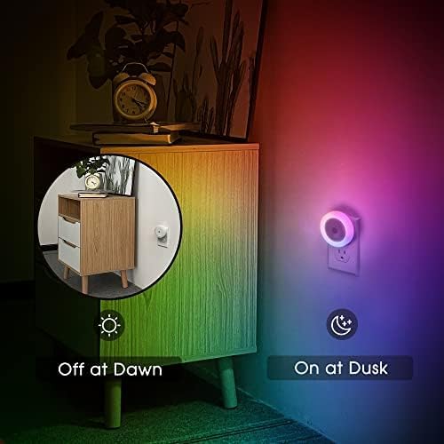 Night Light for Kids, Dynamic RGB Night Lights Color Changing, Nightlight with Light Sensors, Kids Night Lights for Bedroom, Plug in Nightlight for Boys, Girl Night Light, 2 Pack