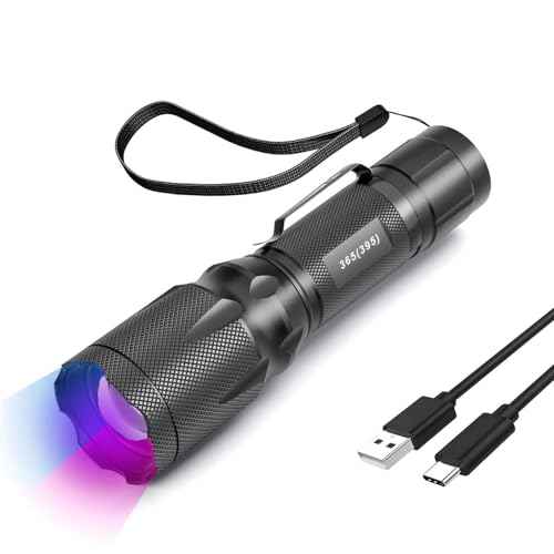 365nm/395nm Rechargeable Blacklight Flashlight, Dual-Mode for UV Glue Curing, Uranium Glass, AC Leak UV Dye Tracking, Portable Multi-Function