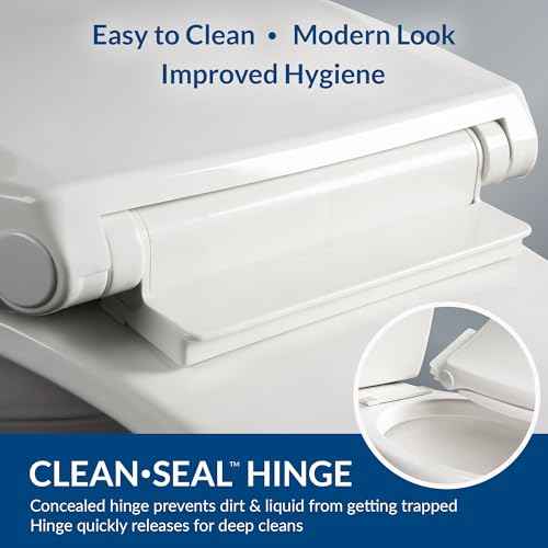 Mayfair Preston Easy to Clean Single Hinge Toilet Seat, Modern Slow Close Plastic Toilet Seat, Made in USA, Elongated, White