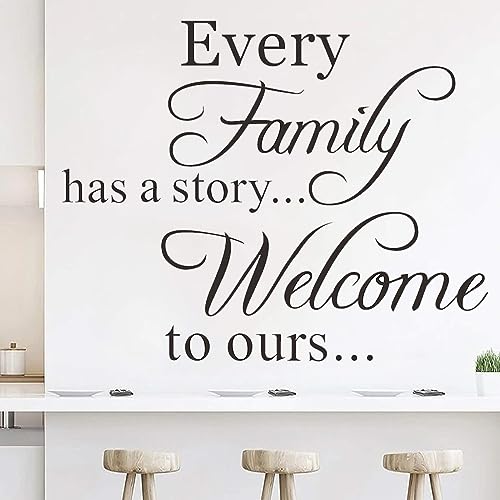 Every Family Has a Story Welcome to Ours Quote Wall Decal, Family Letter Wall Stickers Vinyl Positive Wall Saying Wallpaper Home Decor Art Mural for Living Room Bedroom