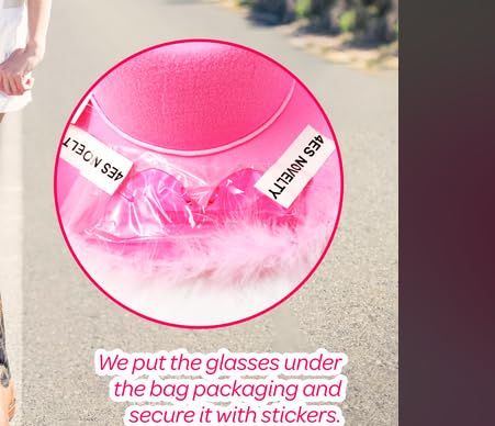 4E's Novelty Pink Cowboy Hat with feathers With Heart Shaped Sunglasses for Women, Felt Pink Cowgirl Hat for Party Costume Dress Up