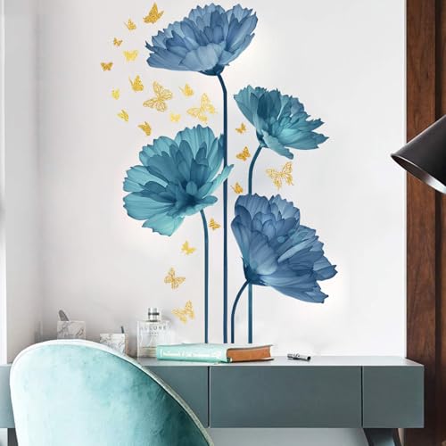 Flower Wall Decals Peel and Stick DIY Floral Wall Decals Removable Flower Wall Stickers Murals Vinyl Butterfly Walls Decal for Girls Bedroom Living Room Bathroom Walls Art Decor