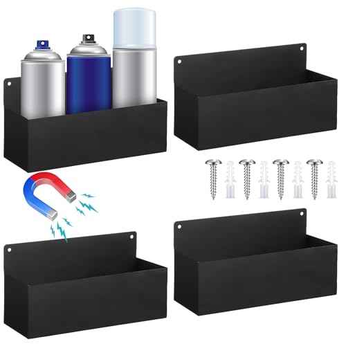 Gisafai 4 Pcs Magnetic Aerosol Spray Can Holder Heavy Duty Magnet Toolbox Bottle Holder Easy Install Organizer Wall Mounted Spray Bottle Rack for Garage Home Workspace(8.27 Inches,Black)