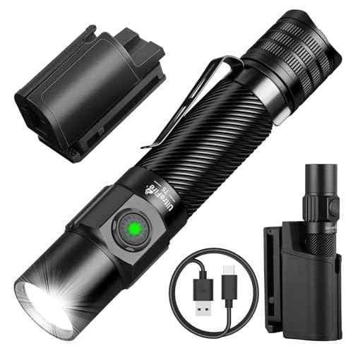ULTRAFIRE Tactical Flashlight with Belt Holster, 1800 High Lumen Rechargeable Flashlight with Duty Belt Holder, Security Flashlight for Police, Law Enforcement, 6 Modes LED Flashlight with Dual Switch