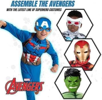 MARVEL Captain America Official Youth Value Costume - Full-Bodied Fabric Jumpsuit with High-Resolution Printed Design and Plastic Half Mask